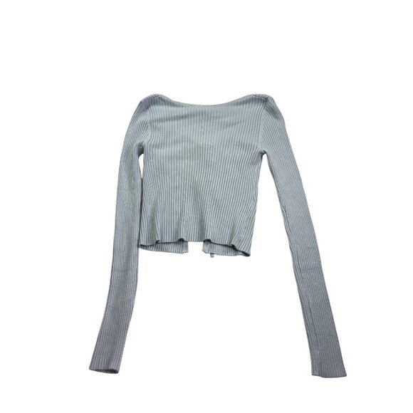 Rue21 Ribbed Long Sleeve Tie Front Cropped Knit Cardigan Top Size XS Light Blue - Picture 2 of 4